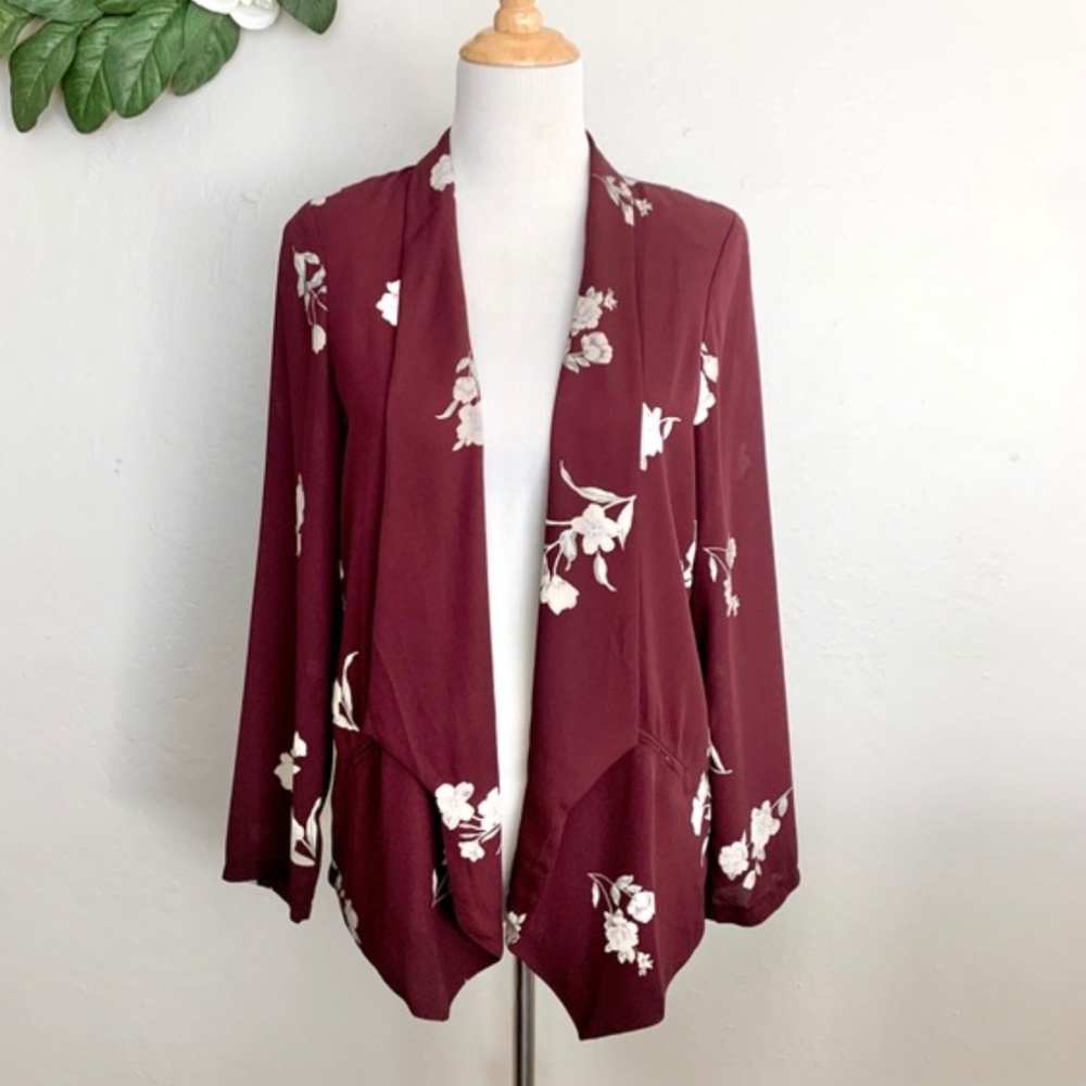 ASTR the Label Draped Floral Open Front Jacket